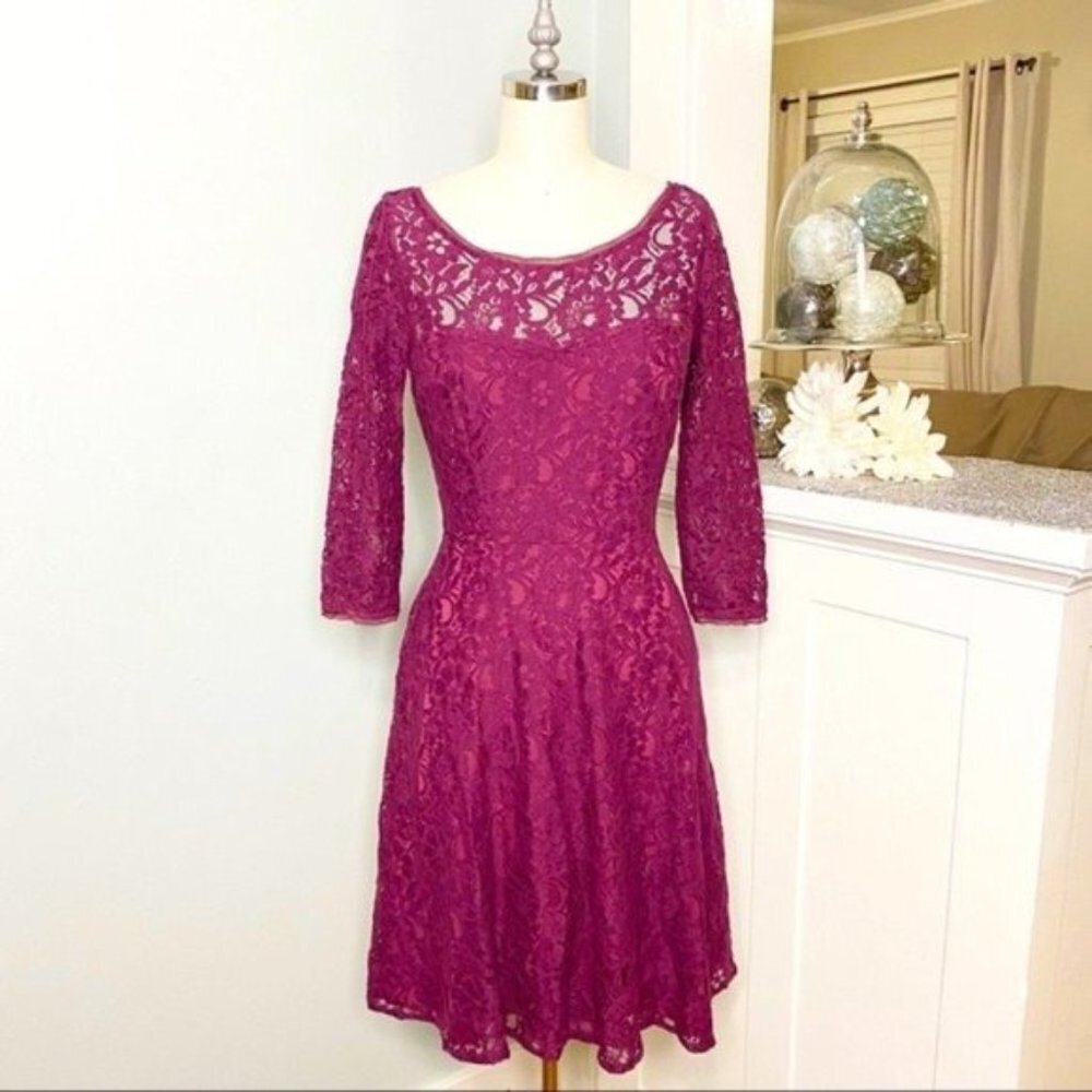 White House Black Market Lace Fit & Flare Dress Purple 2 XS - Picture 2 of 10